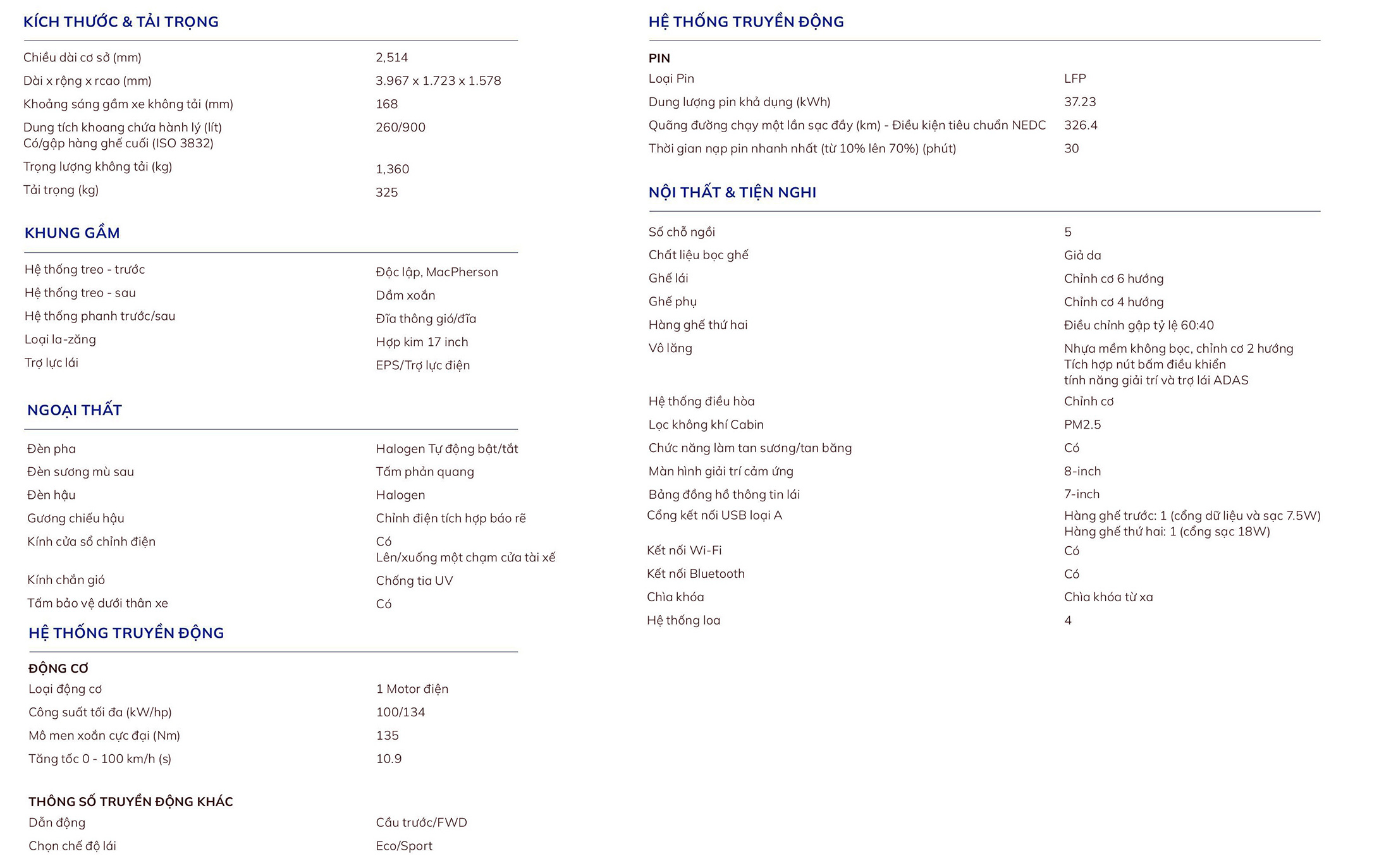 catalogue vf5 thông số kỹ thuật vf5 